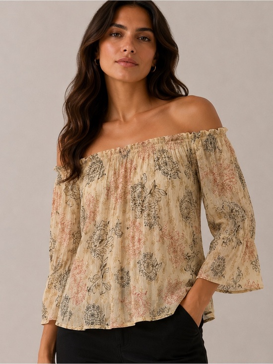 Liz Claiborne Tops - NEW Axcess Liz Claiborne Women XL Off Shoulder Floral Peasant Blouse 3/4 Sleeve